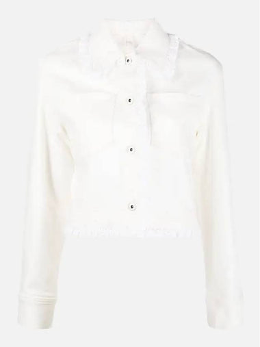 Women's Shirring White Cropped Denim Jacket FD52DV2406D2 WB - KENZO - BALAAN 1