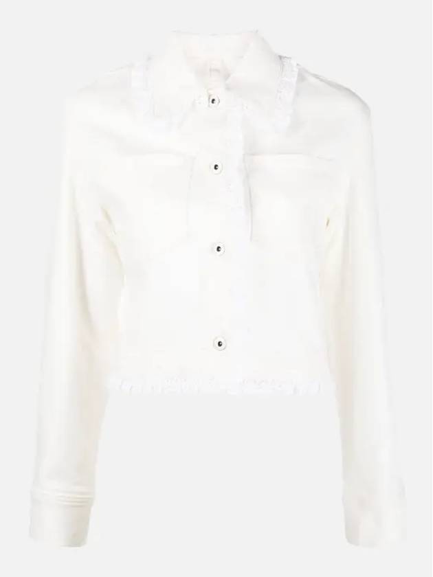 Women's Shirring White Cropped Denim Jacket FD52DV2406D2 WB - KENZO - BALAAN 3