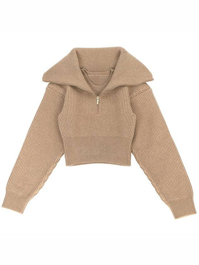 La Maille Risoul Double Collar Knit Top Dark Beige - JACQUEMUS - BALAAN 2