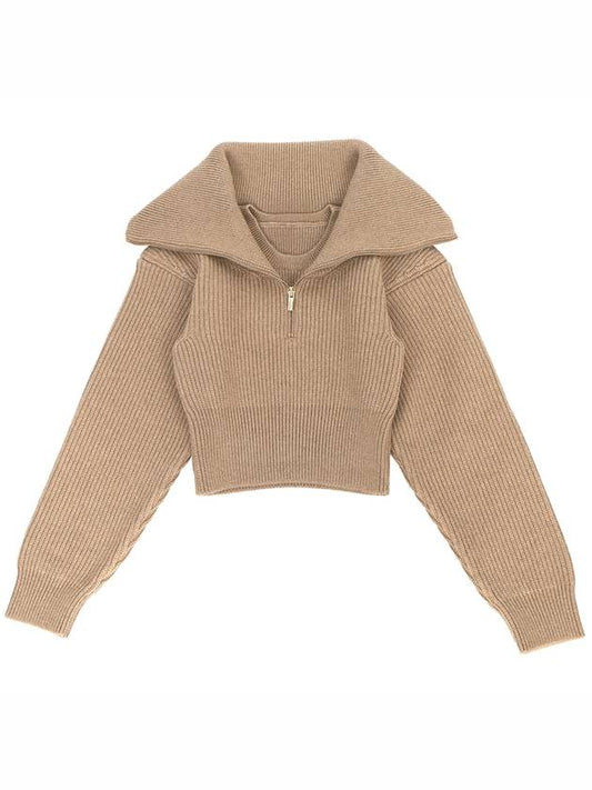 La Maille Risoul Double Collar Knit Top Dark Beige - JACQUEMUS - BALAAN 2