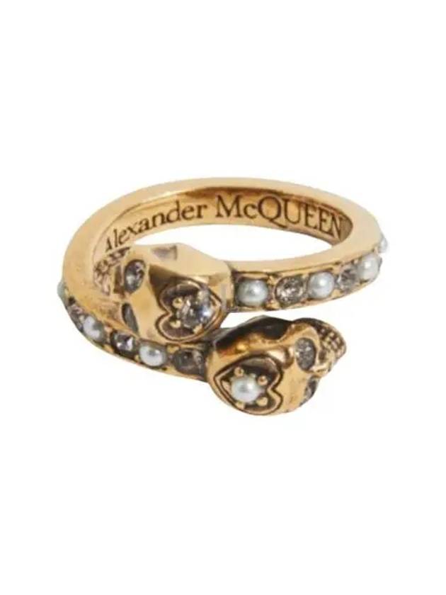 Women's Wrap Around Twin Crystal Skull Ring Gold - ALEXANDER MCQUEEN - BALAAN 2