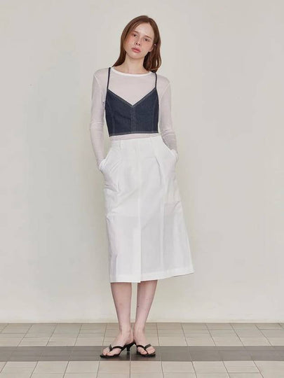 Audrey Cotton Slit Midi A Line Skirt Ivory - LESEIZIEME - BALAAN 2