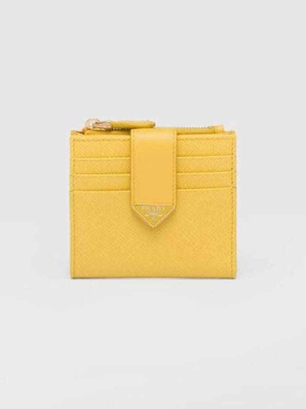 Saffiano Smooth Leather Small Half Wallet Sunny Yellow - PRADA - BALAAN 3