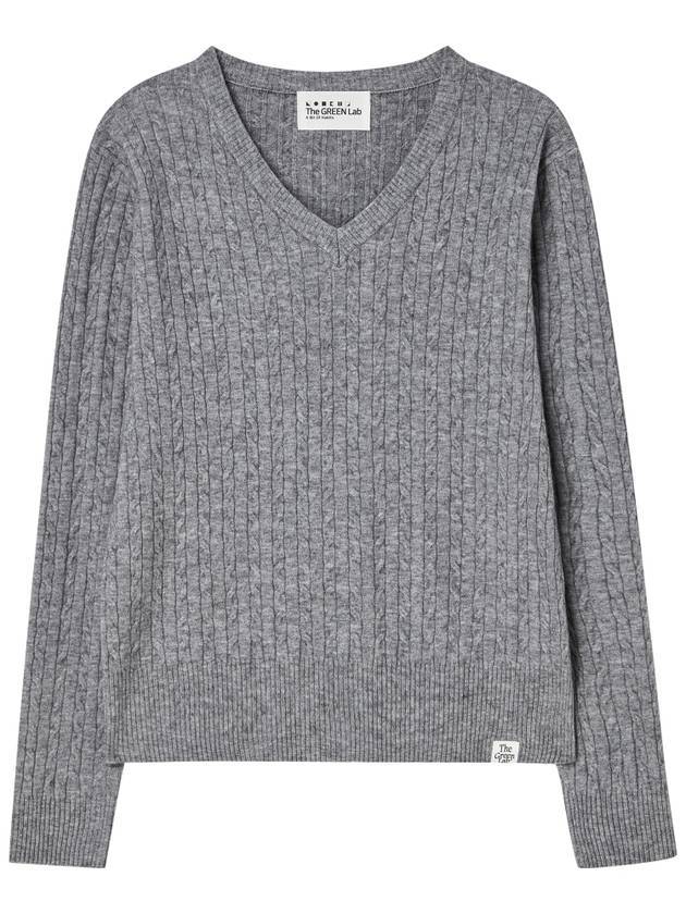 V neck cable knit top melange gray - THE GREEN LAB - BALAAN 1