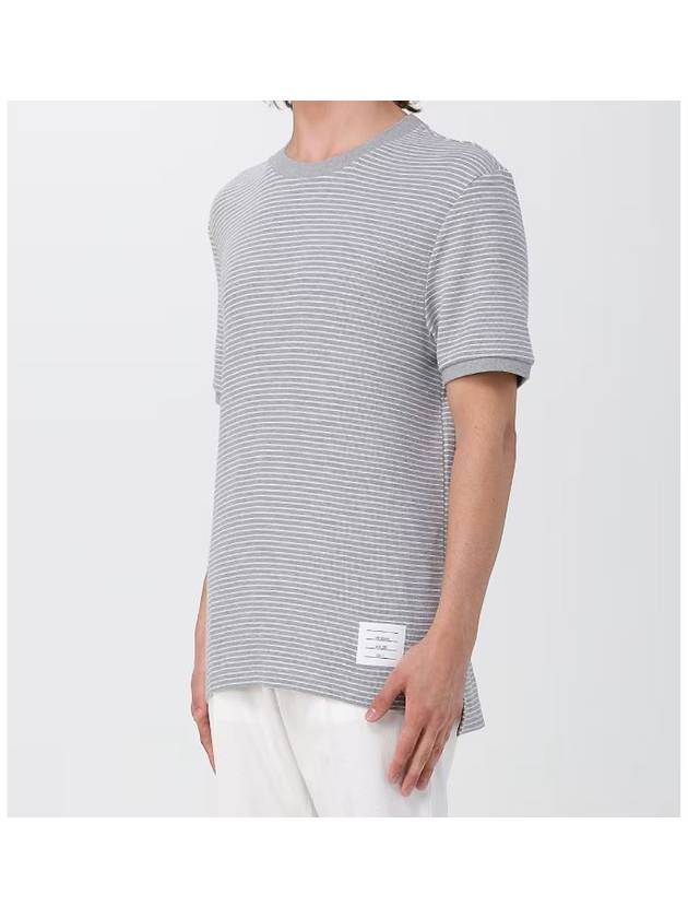 Micro waffle knit t shirt short sleeve gray - THOM BROWNE - BALAAN 4