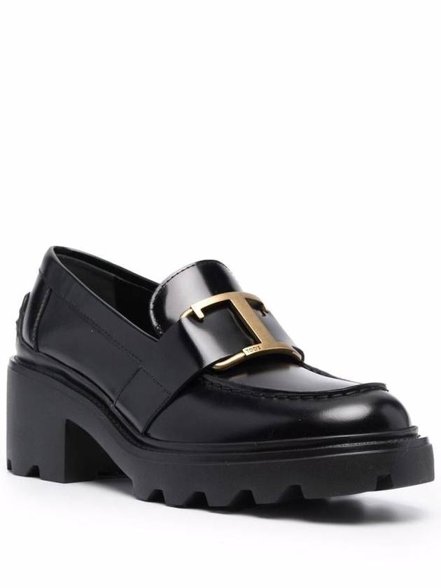 T Logo Leather Loafer Heels Black - TOD'S - BALAAN 5