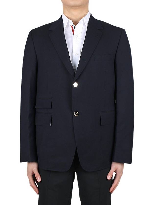 Men's Wool Pique Shooting Single Jacket Navy - THOM BROWNE - BALAAN 3