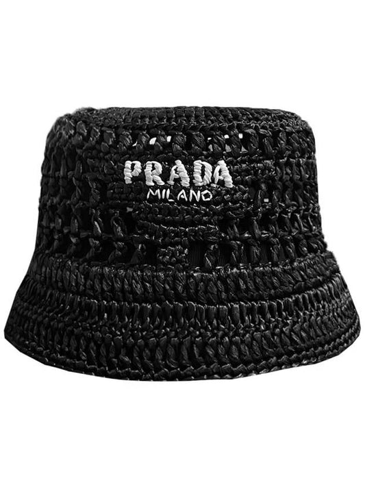 logo raffia bucket hat black - PRADA - BALAAN 2