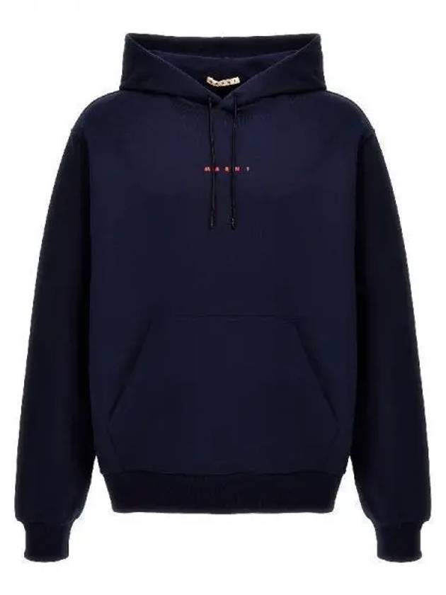 Logo Print Drawstring Hoodie Blue - MARNI - BALAAN 2