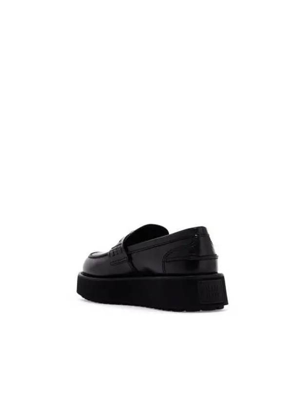 Brushed Chunky Platform Penny Leather Loafer Black - MIU MIU - BALAAN 4