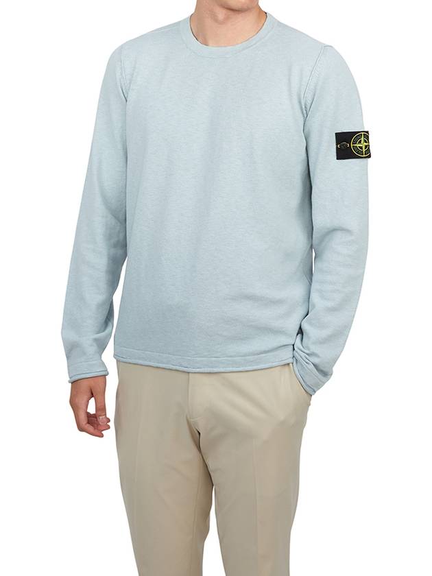 Compass Badge Ribbed Cotton Knit Top Sky Blue - STONE ISLAND - BALAAN 5