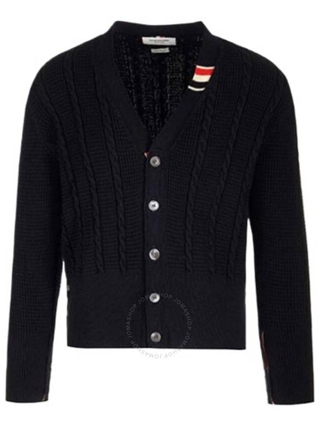 Cable Knitwear Virgin Wool Cardigan Navy - THOM BROWNE - BALAAN 2