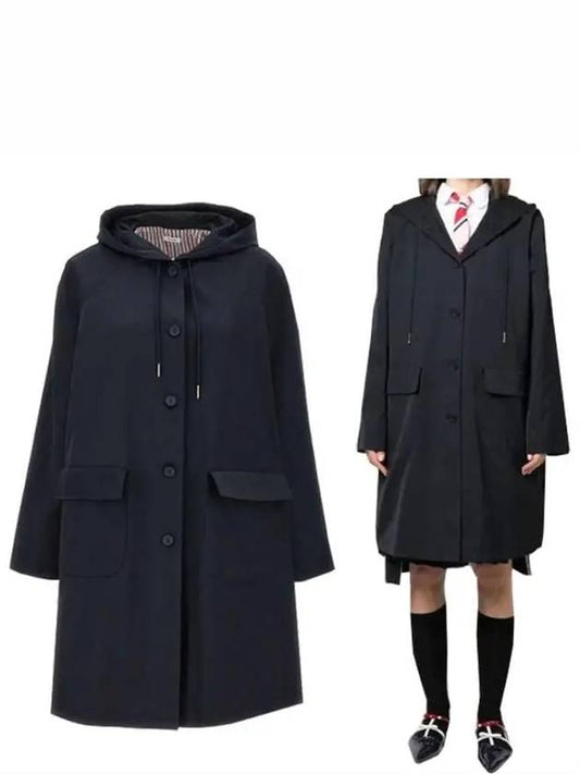 Women's Nylon Tech Hooded Parka Navy - THOM BROWNE - BALAAN 2