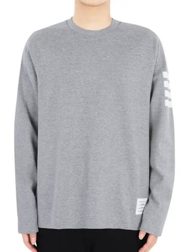 4-Bar Striped Cotton Long Sleeve T-Shirt Light Grey - THOM BROWNE - BALAAN 3