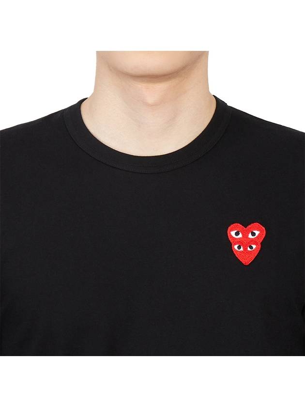 Play Double Heart Waffen Long Sleeve T-Shirt Black - COMME DES GARCONS - BALAAN 7