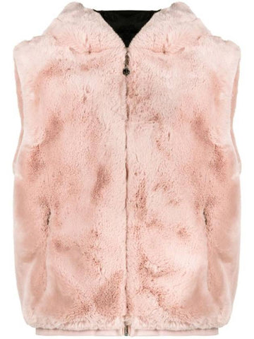 State Bunny Fur Hooded Vest Pink - MOOSE KNUCKLES - BALAAN 1