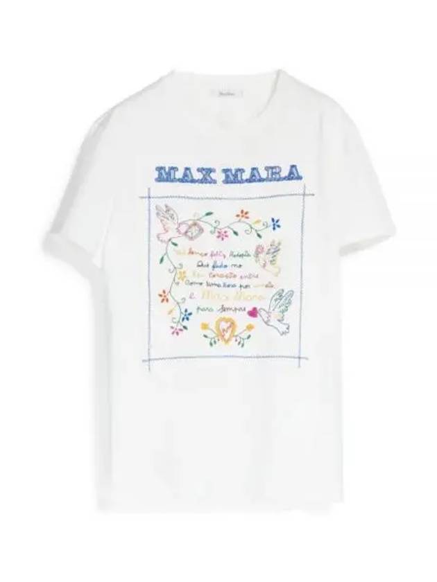 Logo Slogan Embroidery Cotton Short Sleeve T-shirt White - MAX MARA - BALAAN 2