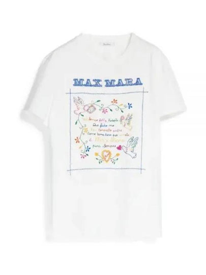 Logo Slogan Embroidery Cotton Short Sleeve T-shirt White - MAX MARA - BALAAN 2