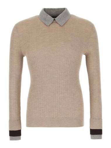 Shirt Collar Wool Sweatshirt Beige - FENDI - BALAAN 1