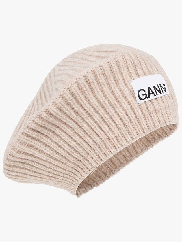 Logo Wool Beret Beige Women s - GANNI - BALAAN 3