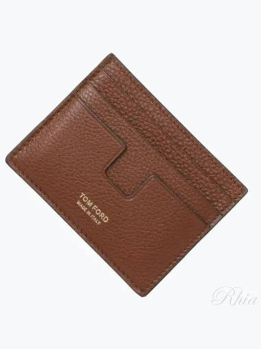 T-Line Logo Grain Leather Card Wallet Brown - TOM FORD - BALAAN 2