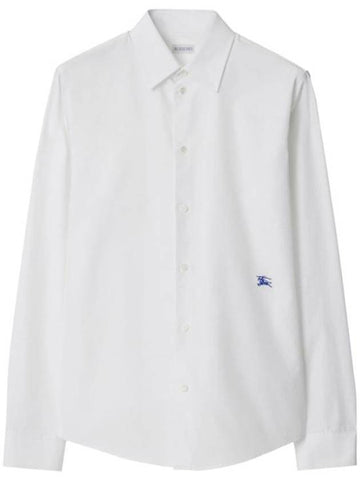 Embroidered Logo Cotton Long Sleeve Shirt White - BURBERRY - BALAAN 1