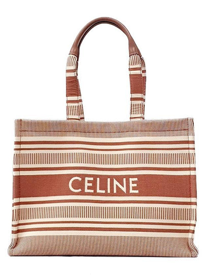 Striped Textile Logo Large Cabas Thais Tote Bag Sienna - CELINE - BALAAN 2