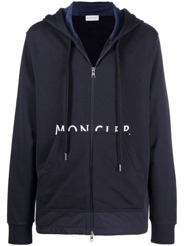 lettering logo hooded zip-up navy - MONCLER - BALAAN.