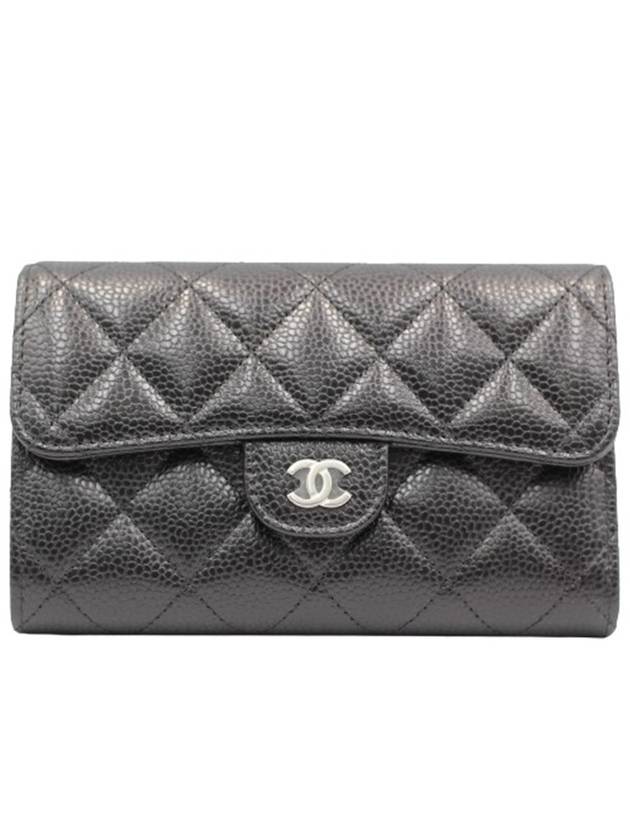 Classic flap wallet silver grained calfskin metal black medium AP0232 - CHANEL - BALAAN 2