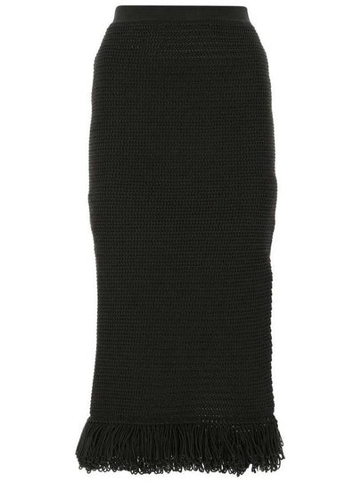 Cotton Mesh Crochet Fringe Pencil Skirt - BOTTEGA VENETA - BALAAN 2