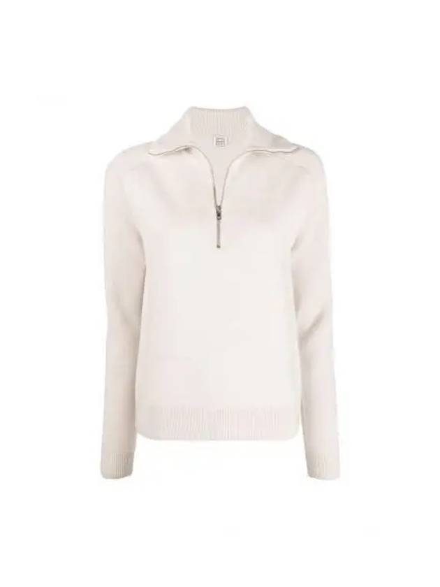 Half Zip Up Merino Wool Knit Top Bone - TOTEME - BALAAN 2