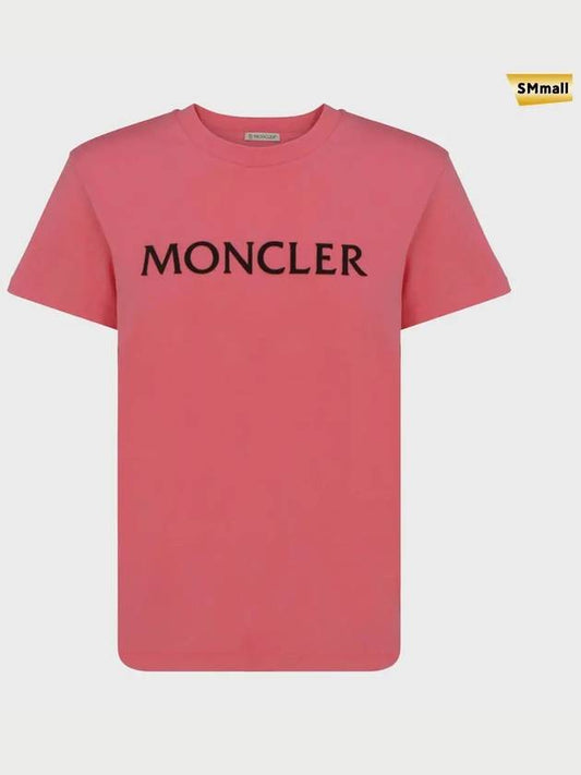 Women's Cotton Logo Print Short Sleeve T-Shirt Pink - MONCLER - BALAAN.