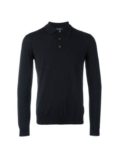 Men's Slim Fit Wool Long Sleeve PK Shirt Navy - ZANONE - BALAAN 1