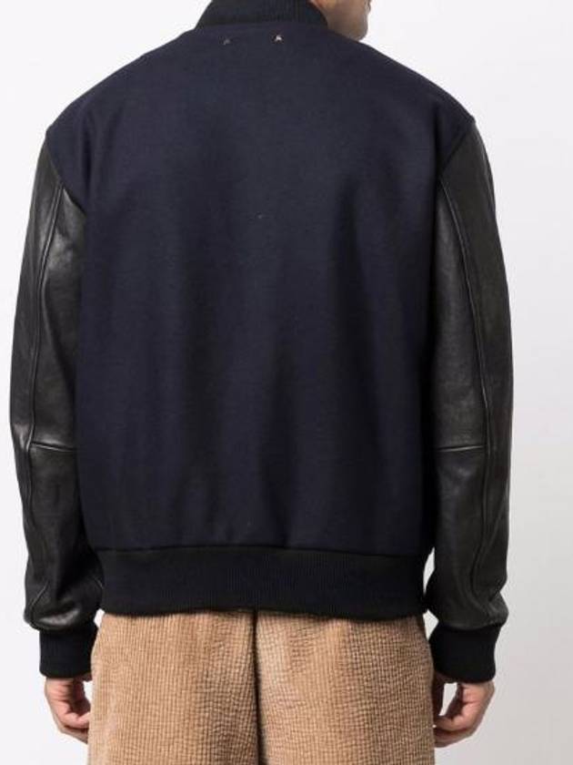 Distressed Leather Sleeve Wool Bomber Jacket Dark Blue - GOLDEN GOOSE - BALAAN 6