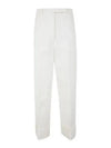 High Waist Cotton Canvas Straight Pants White - THOM BROWNE - BALAAN 2