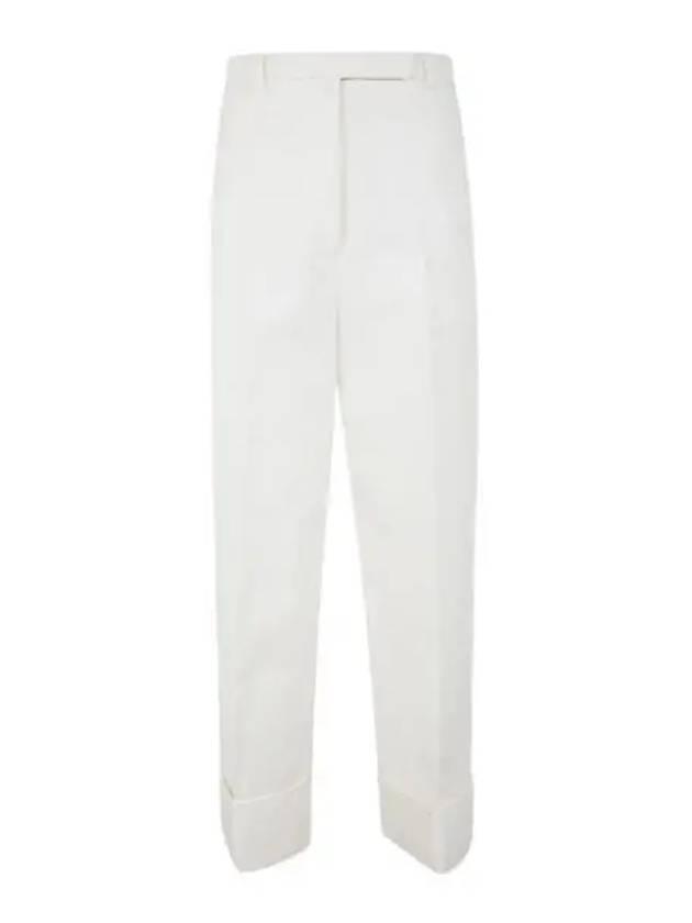 High Waist Cotton Canvas Straight Pants White - THOM BROWNE - BALAAN 2