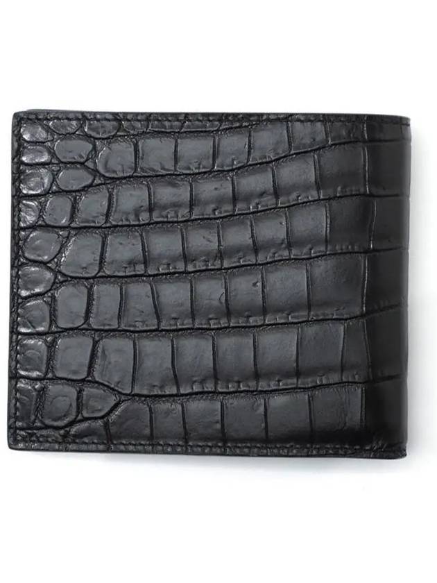 Crocodile Embossed Leather Half Wallet Black - SAINT LAURENT - BALAAN 4