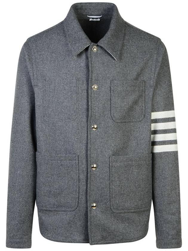 Stripe Detail Button Wool Jacket Grey - THOM BROWNE - BALAAN 2