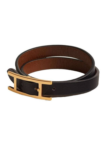 Behapi Double Tour Reversible Bracelet Noir Fauve Gold - HERMES - BALAAN 1