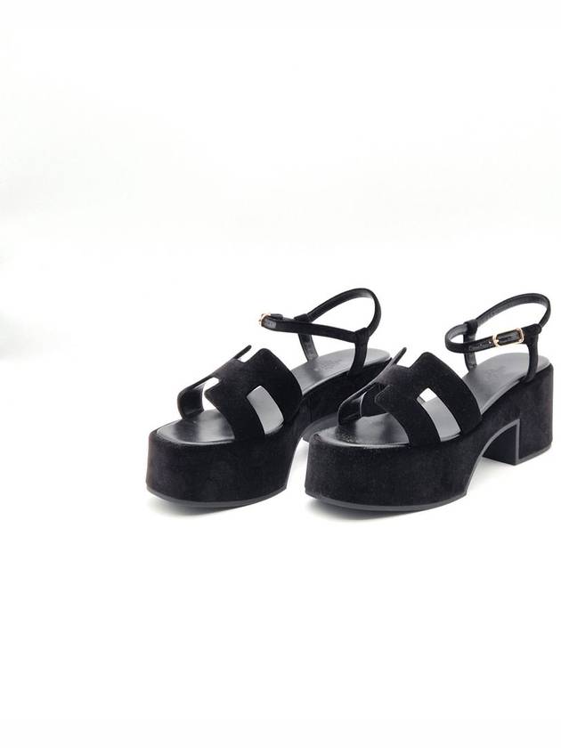 Jam 30 platform velvet sandals heel black - HERMES - BALAAN 5