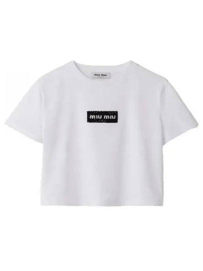 Embroidered Logo Short Sleeve T-Shirt White - MIU MIU - BALAAN 2