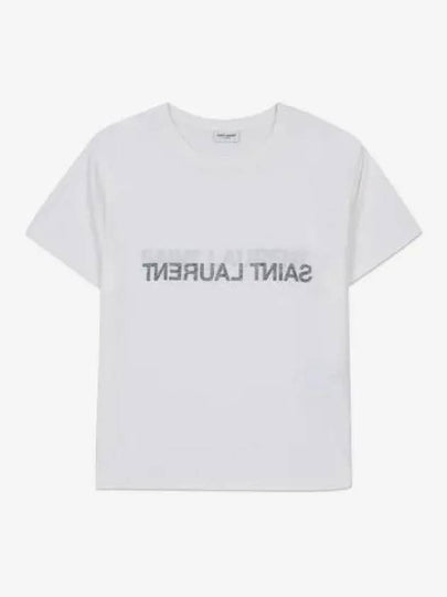 Reverse Logo Print Cotton Short Sleeve T-Shirt White - SAINT LAURENT - BALAAN 2