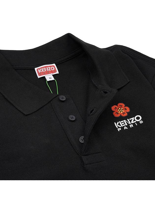 Boke Flower Embroidery Cotton Polo Shirt Black - KENZO - BALAAN 4