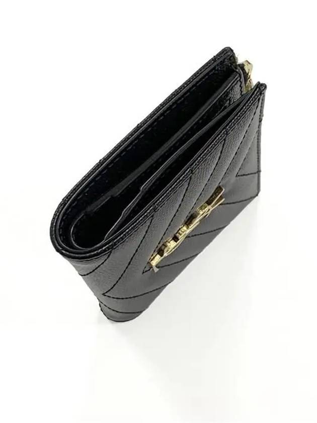 Cassandre Matelasse Grain De Poudre Embossed Leather Half Wallet Black - SAINT LAURENT - BALAAN 4