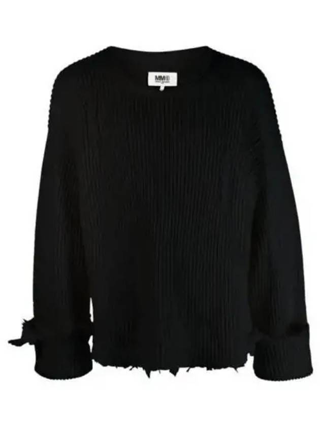 Distressed Crew Neck Ribbed Knit Top Black - MAISON MARGIELA - BALAAN 1