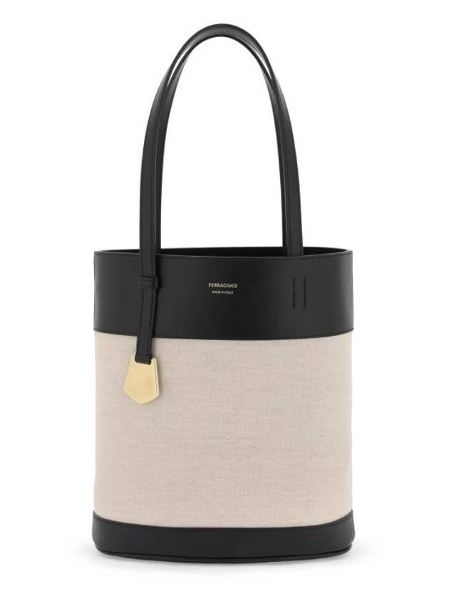 North South Charming Small Tote Bag Ivory Black - SALVATORE FERRAGAMO - BALAAN 1