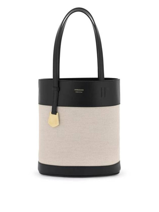 North South Charming Small Tote Bag Ivory Black - SALVATORE FERRAGAMO - BALAAN 1