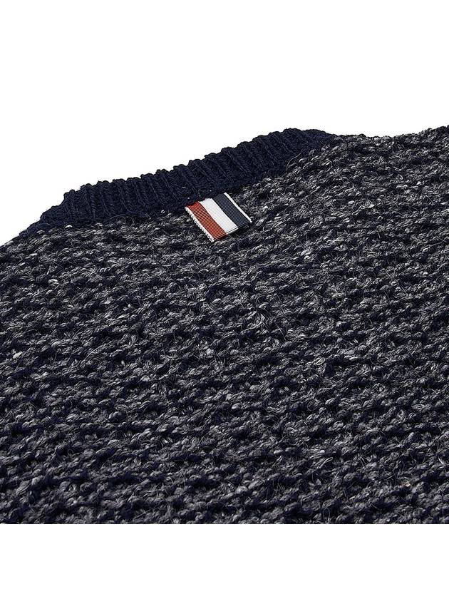 4 Bar Stripe Melange Effect Wool Knit Top Navy - THOM BROWNE - BALAAN 7