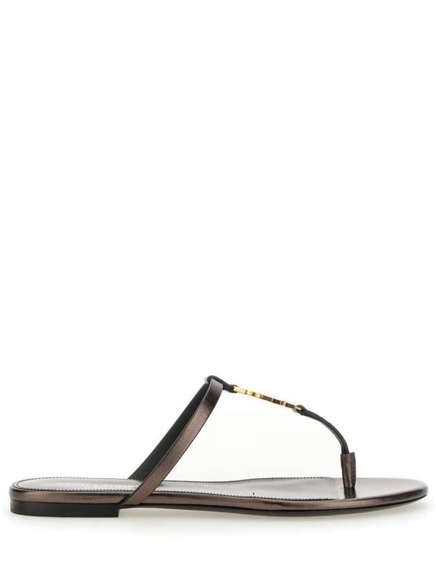 Cassandra Slide Leather Flip Flops Brown - SAINT LAURENT - BALAAN 3