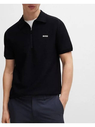 Jayno Zipper Neck PK Shirt Navy - HUGO BOSS - BALAAN 2